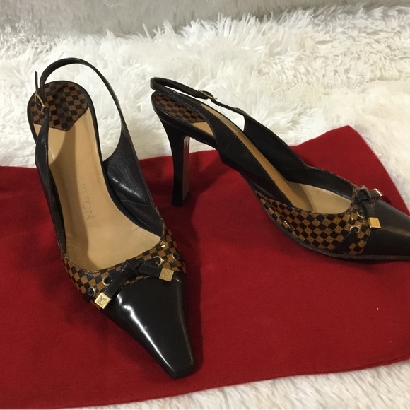 Louis Vuitton Black and Brown Checkered Heels - Picture 5 of 15